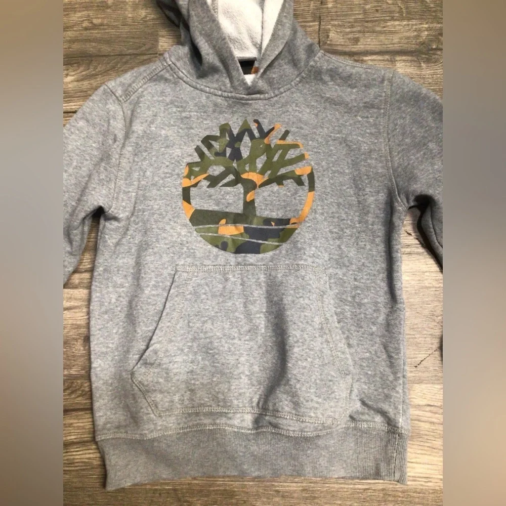 Timberland Gray Hoodie with Camo Logo